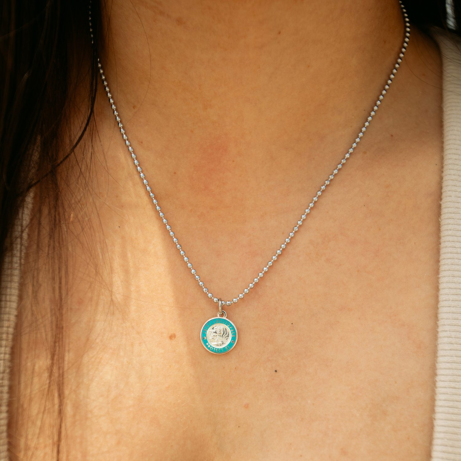 small silver baby blue on model neck