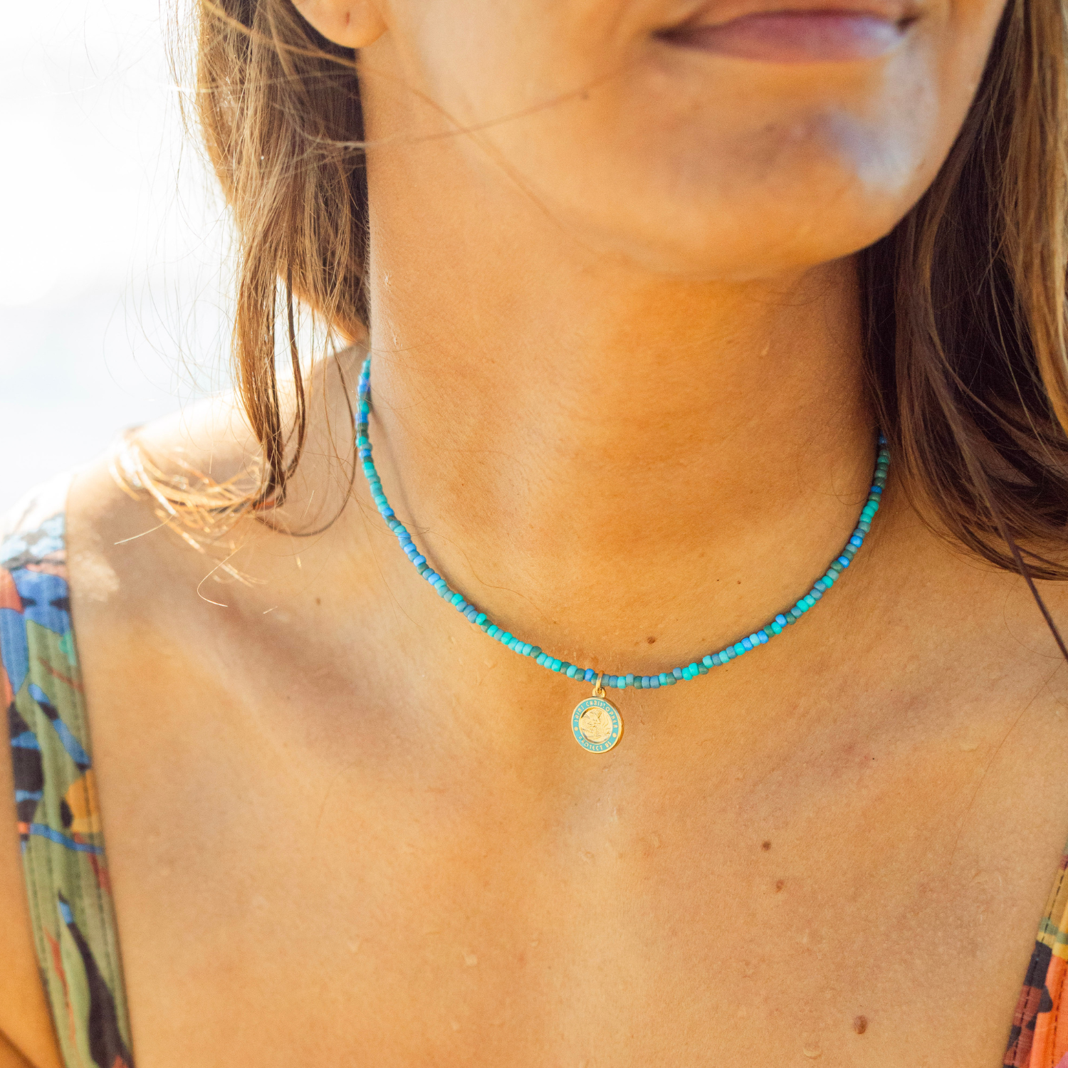 Blue Lagoon Beaded Choker - Gold / Baby Blue