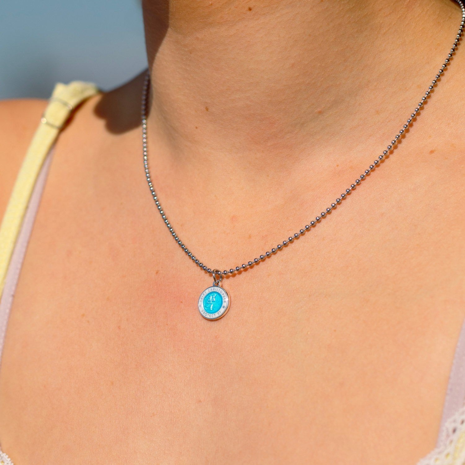 Small st. christopher necklace in aqua white