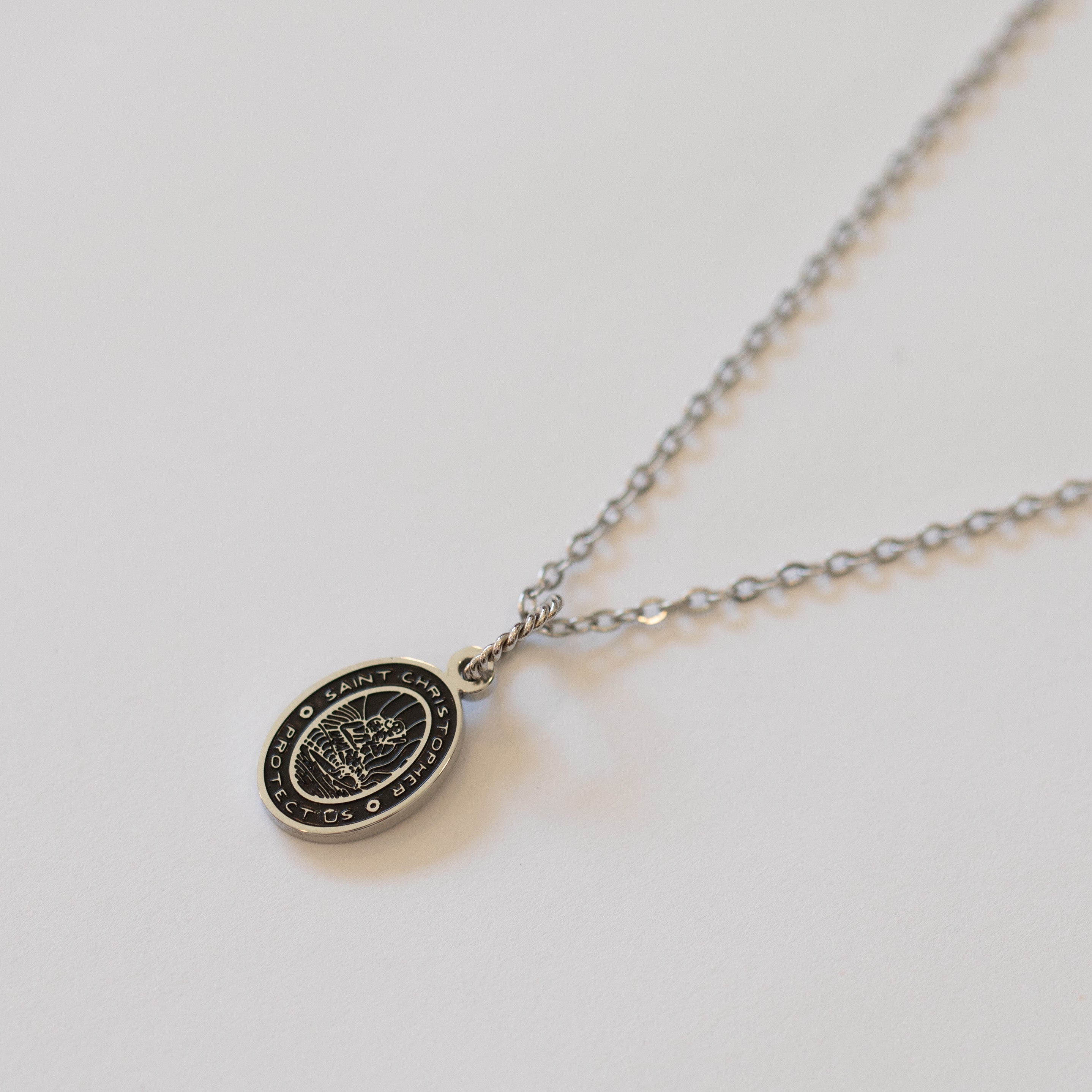 Silver Oval St. Christopher Necklace