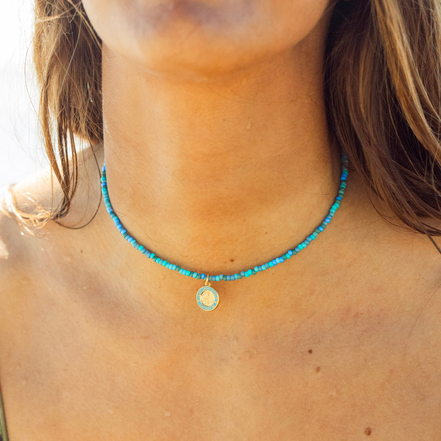 Blue Lagoon Beaded Choker - Gold / Baby Blue