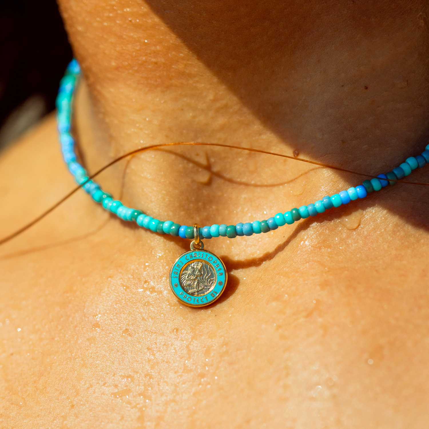 Blue Lagoon Beaded Choker - Gold / Baby Blue