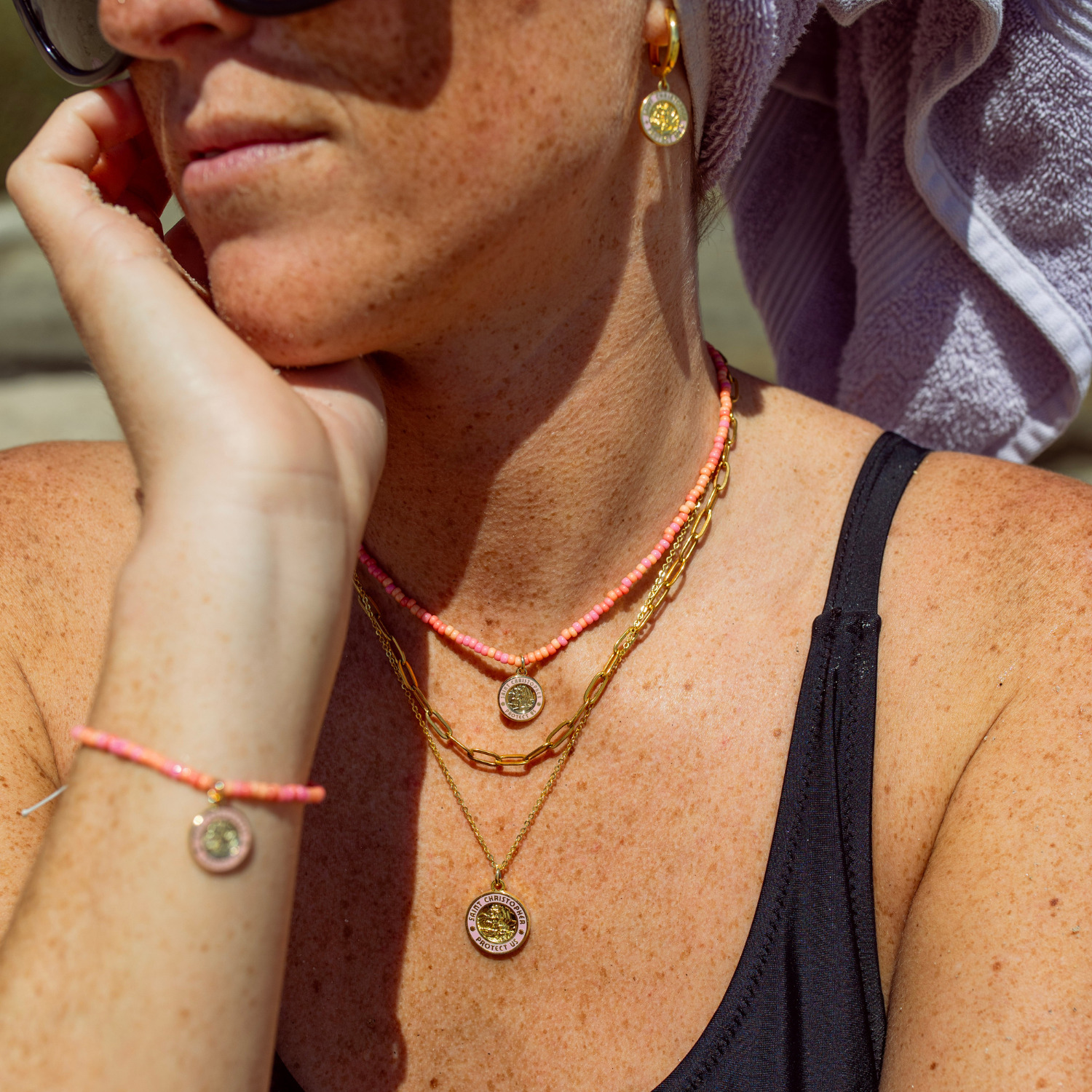 Pink Palms Beaded Choker - Gold / Pink