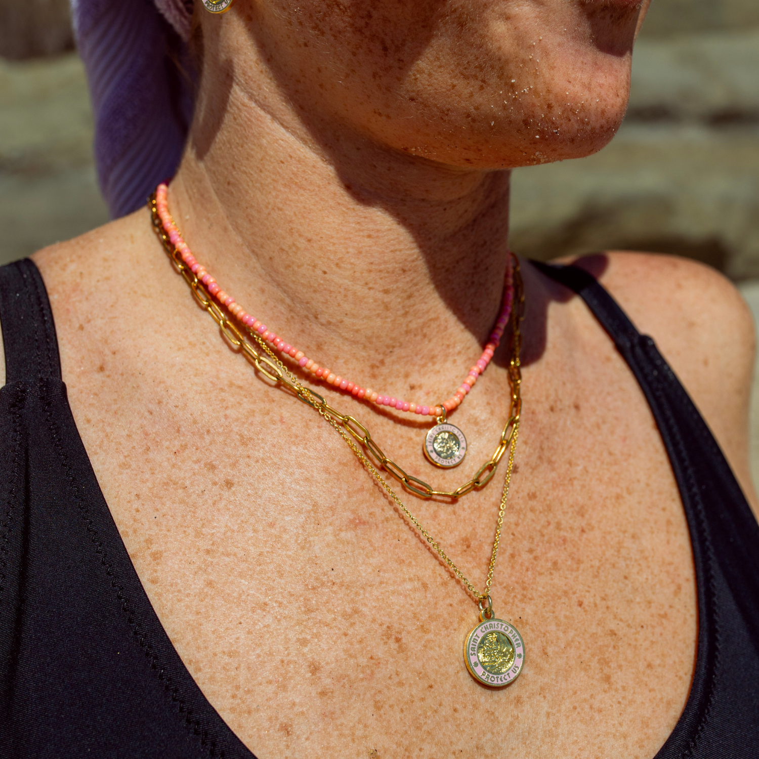 Pink Palms Beaded Choker - Gold / Pink