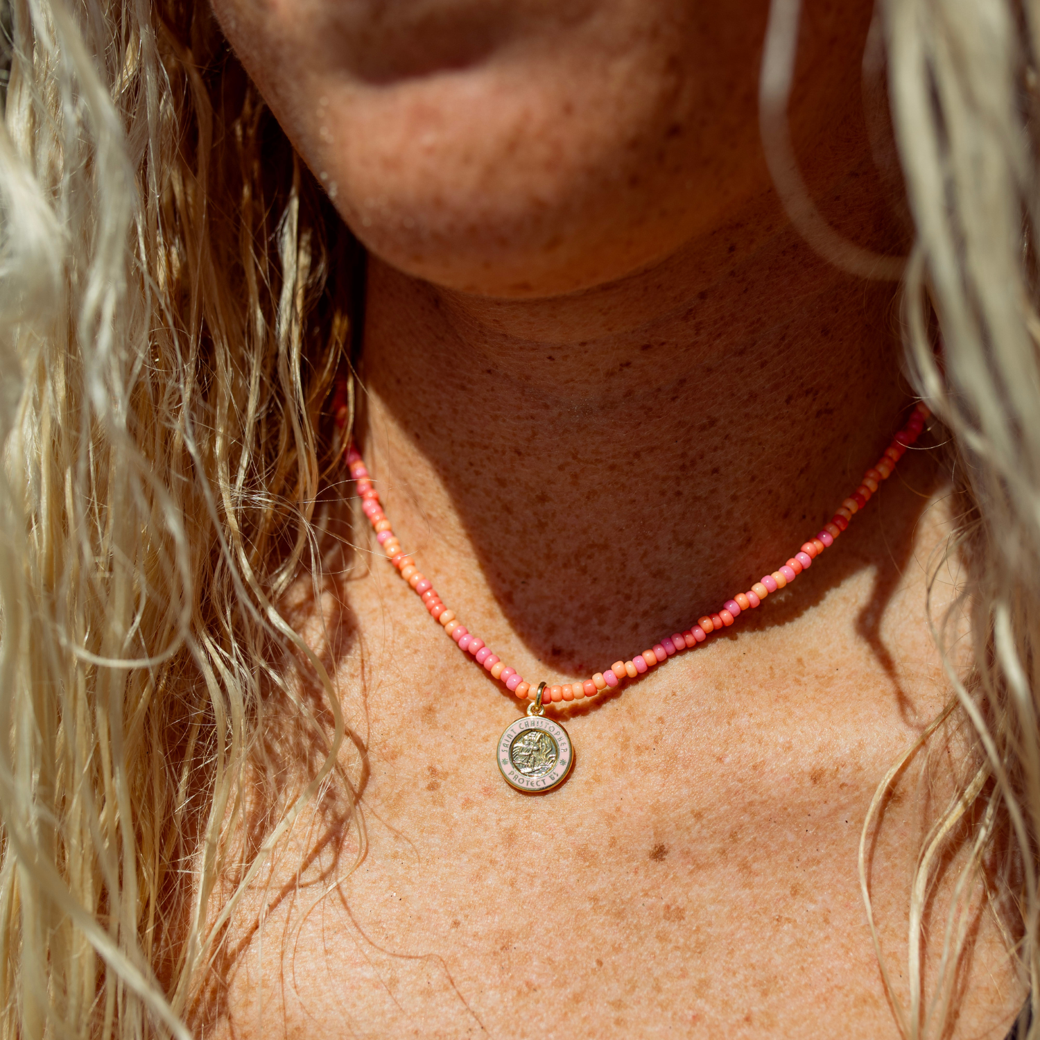 Pink Palms Beaded Choker - Gold / Pink