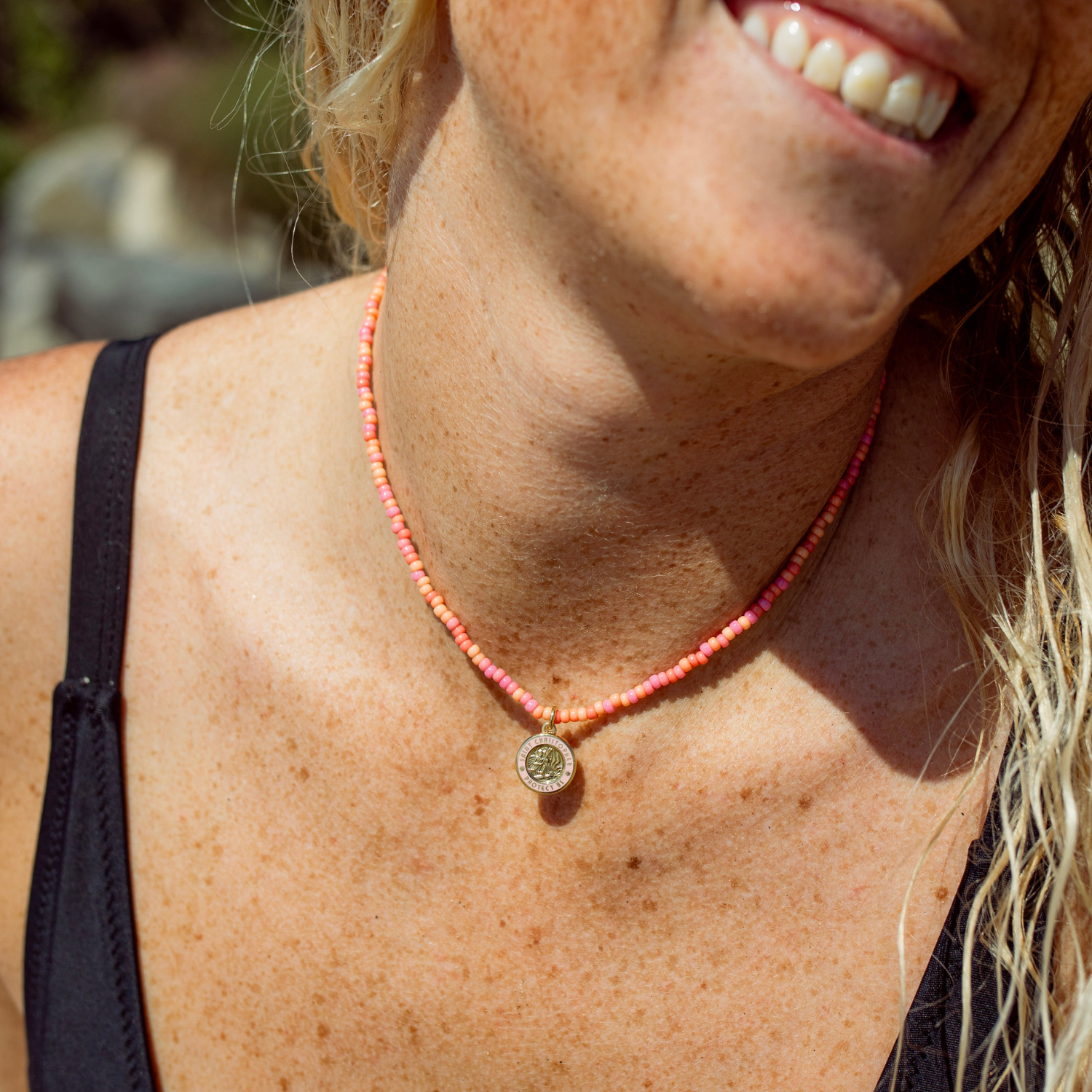 Pink Palms Beaded Choker - Gold / Pink