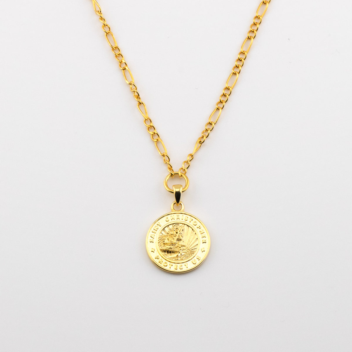 Gold St. Christopher Figaro Medallion Get Back Necklaces