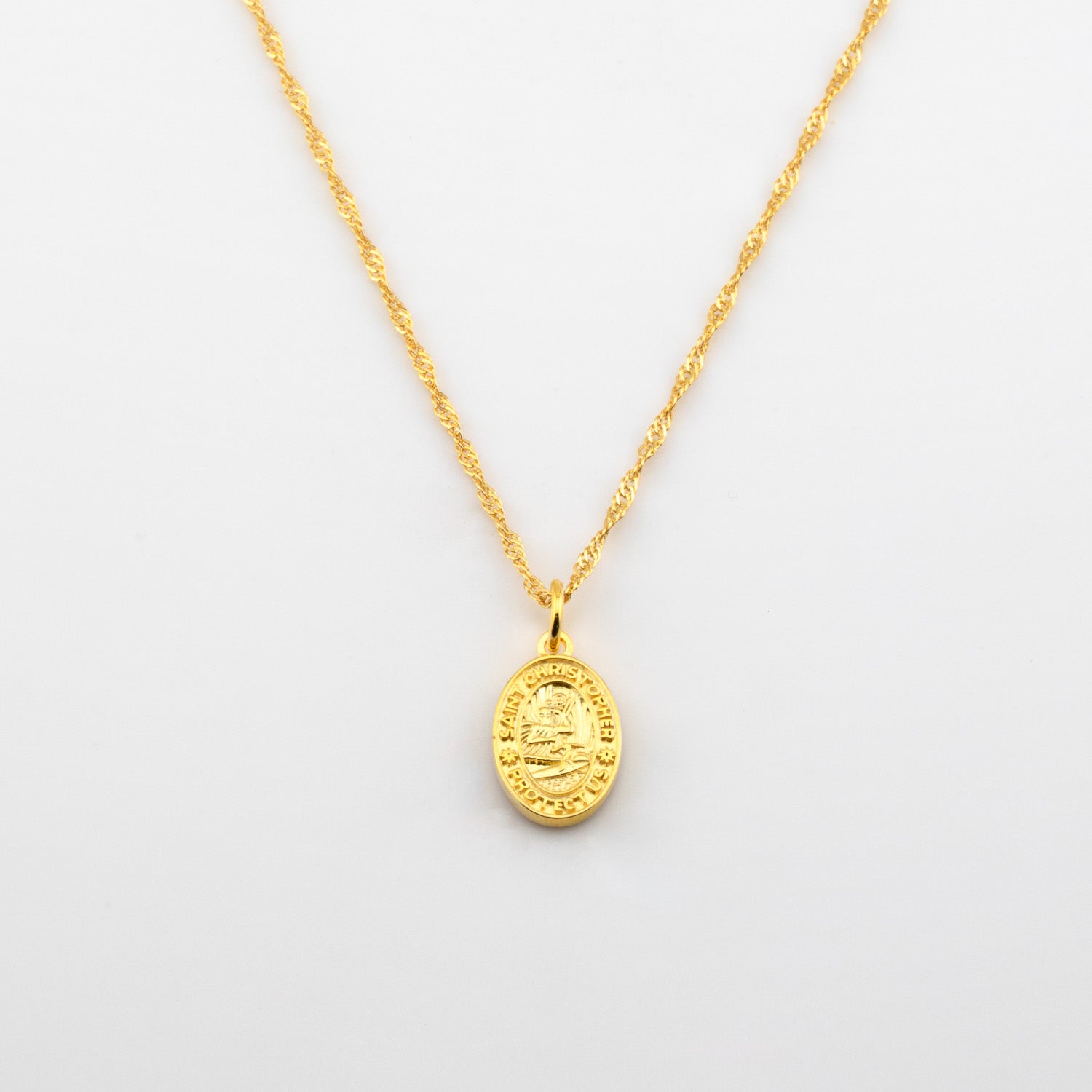 Red / Gold Oval St. Christopher Necklace