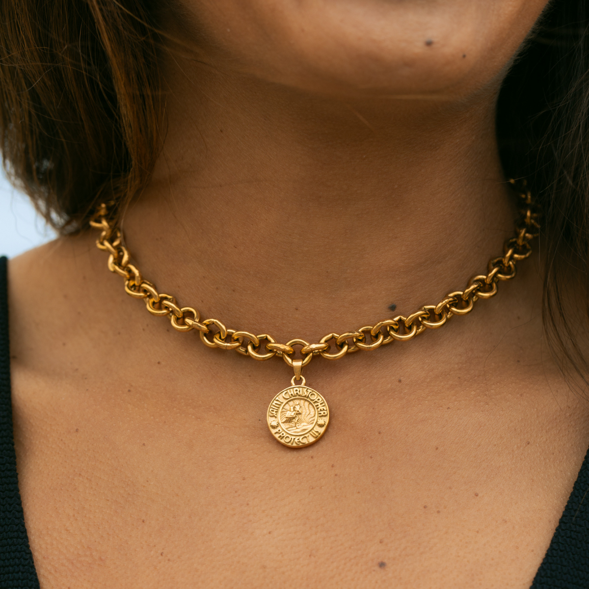Gold St. Christopher Toggle Choker Get Back Necklaces