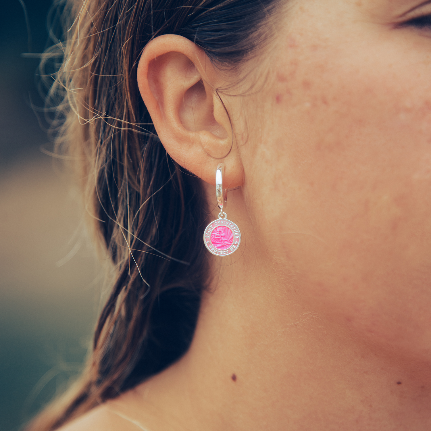 St. Christopher Earrings - Pink / Pink