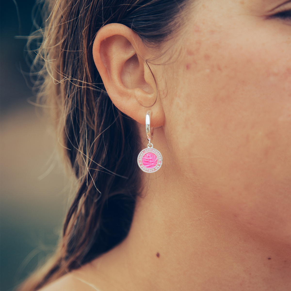 Classic St. Chris Earrings in Pink // Get Back Necklaces