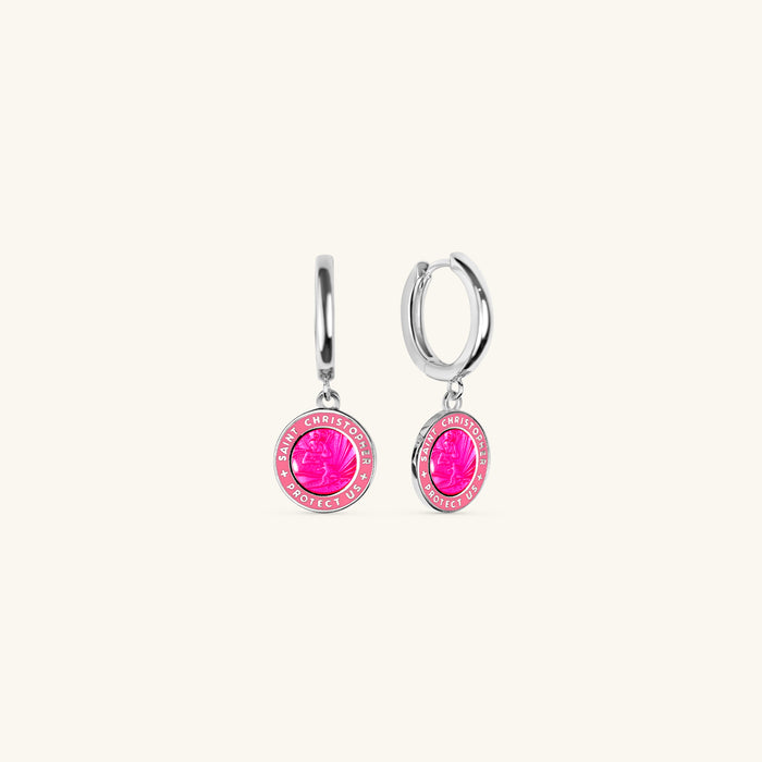 St. Christopher Earrings - Pink / Pink