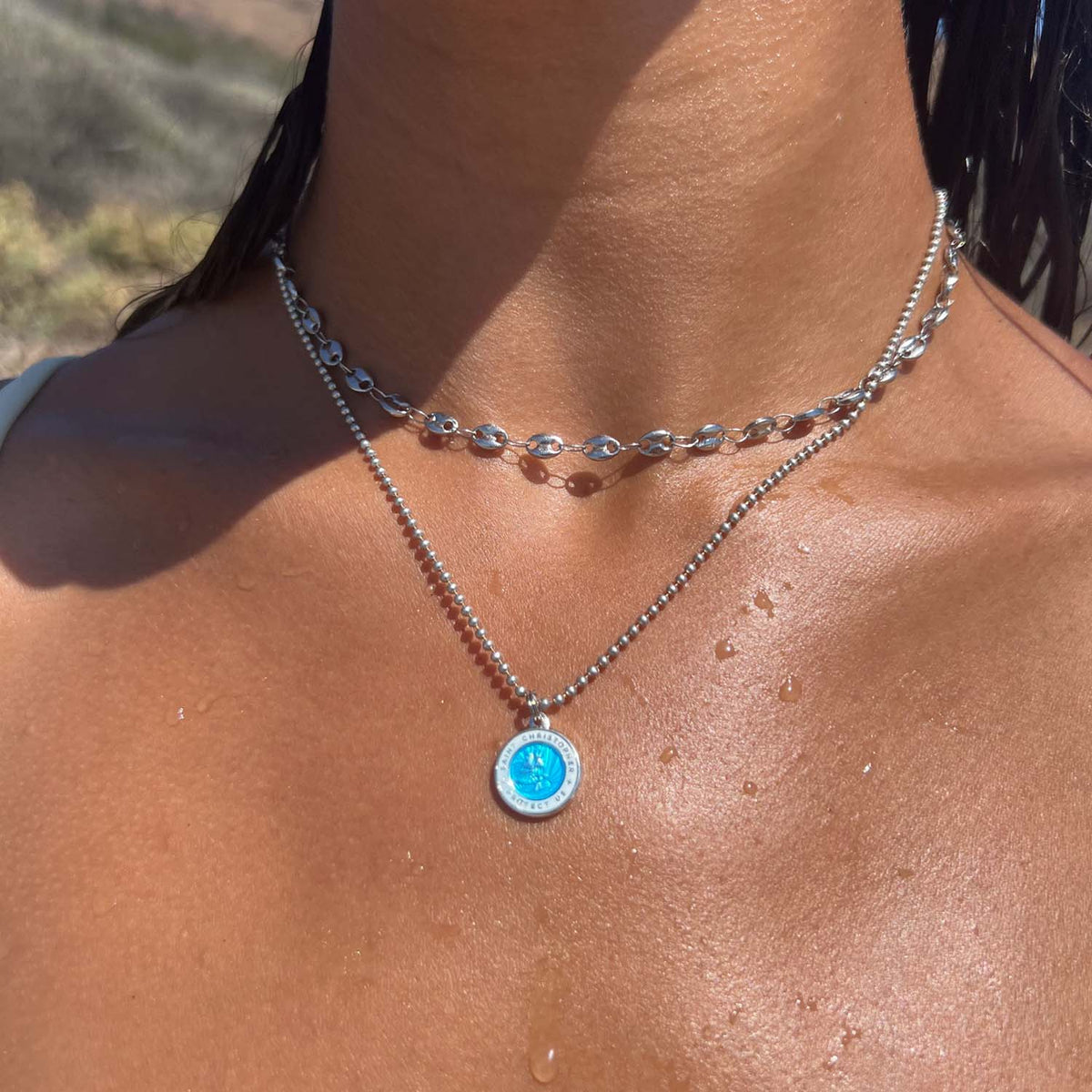 St. Christopher Necklace in Aqua + White // Get Back Necklaces
