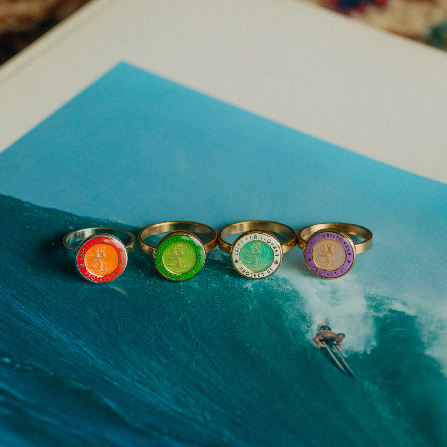 St. Christopher Ring - Gold / Aqua White