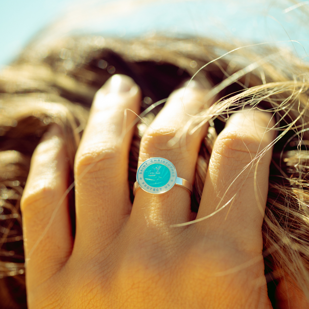 St. Christopher Ring Aqua White Get Back Necklaces