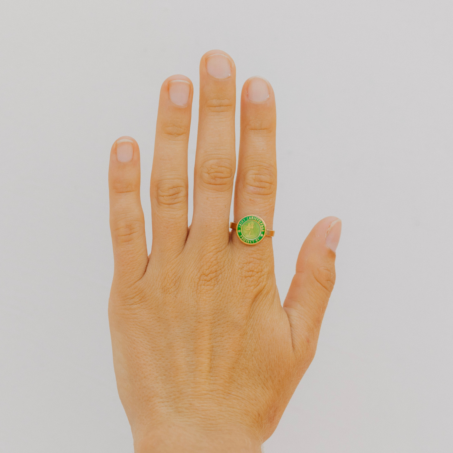 St. Christopher Ring - Gold Palm / Green