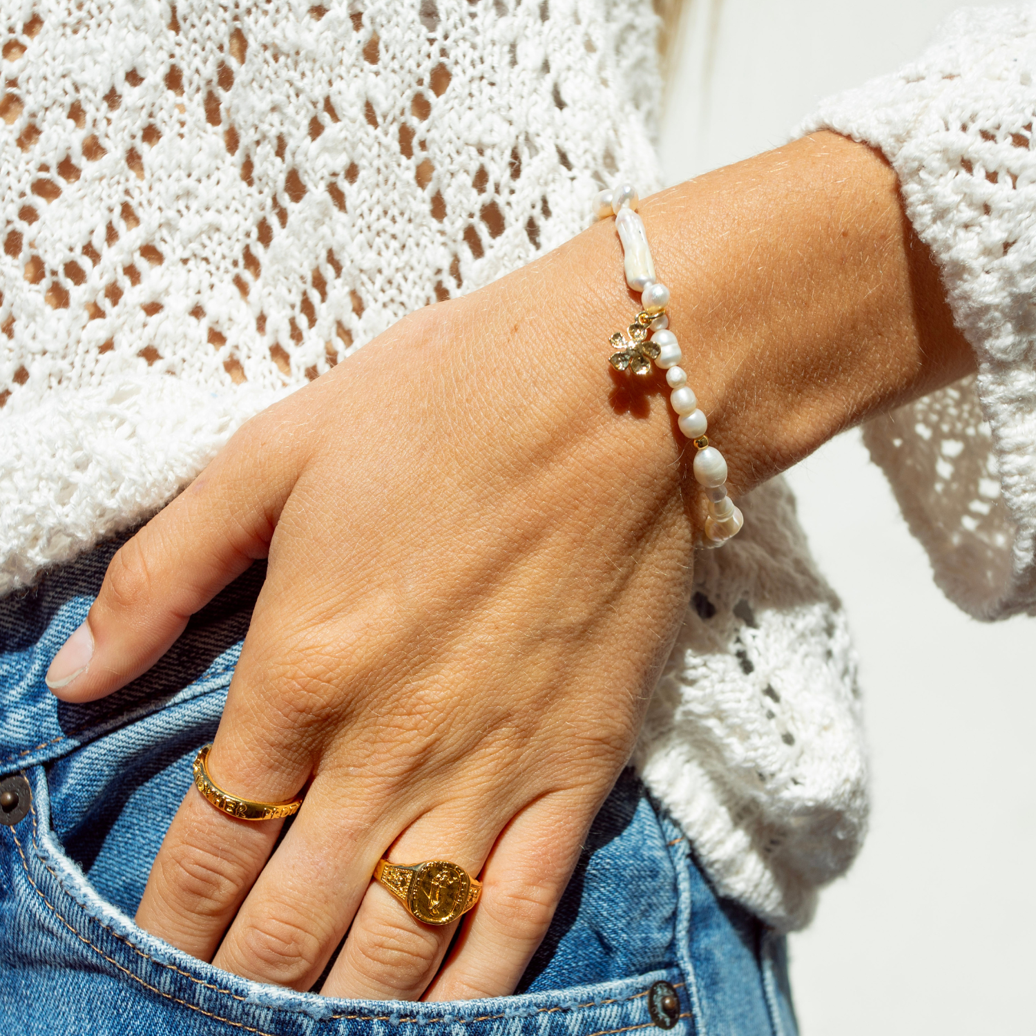 Flower Pearl Beaded Bracelet