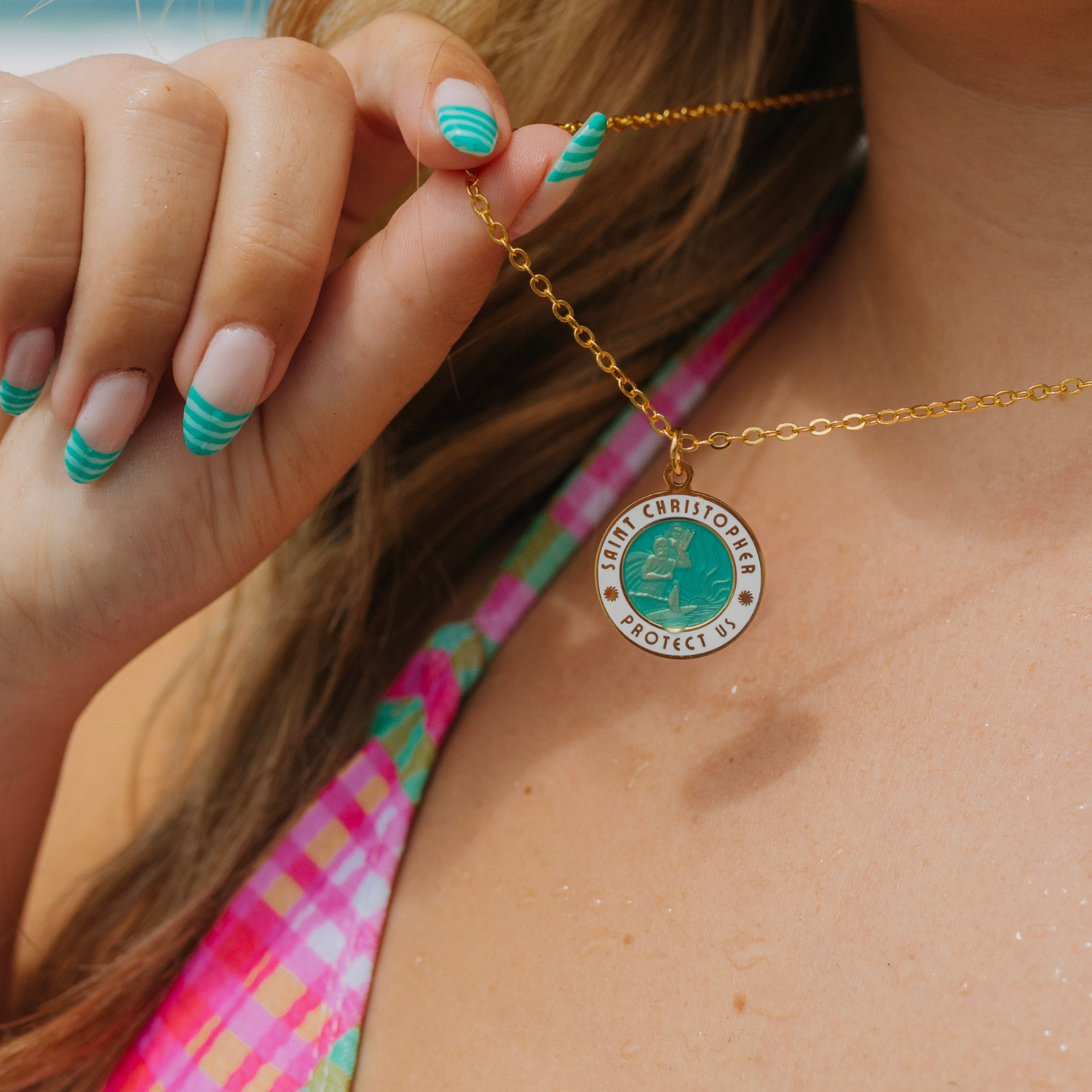 Large - Gold / Aqua White