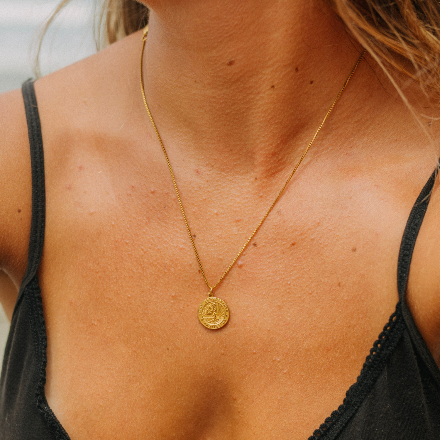 Gold St. Christopher Medallion Necklace