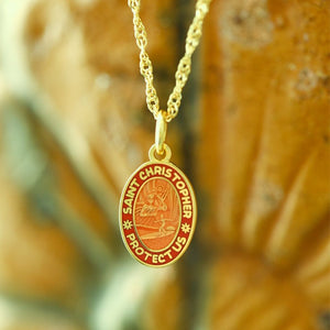 Red Gold Oval St. Christopher 
