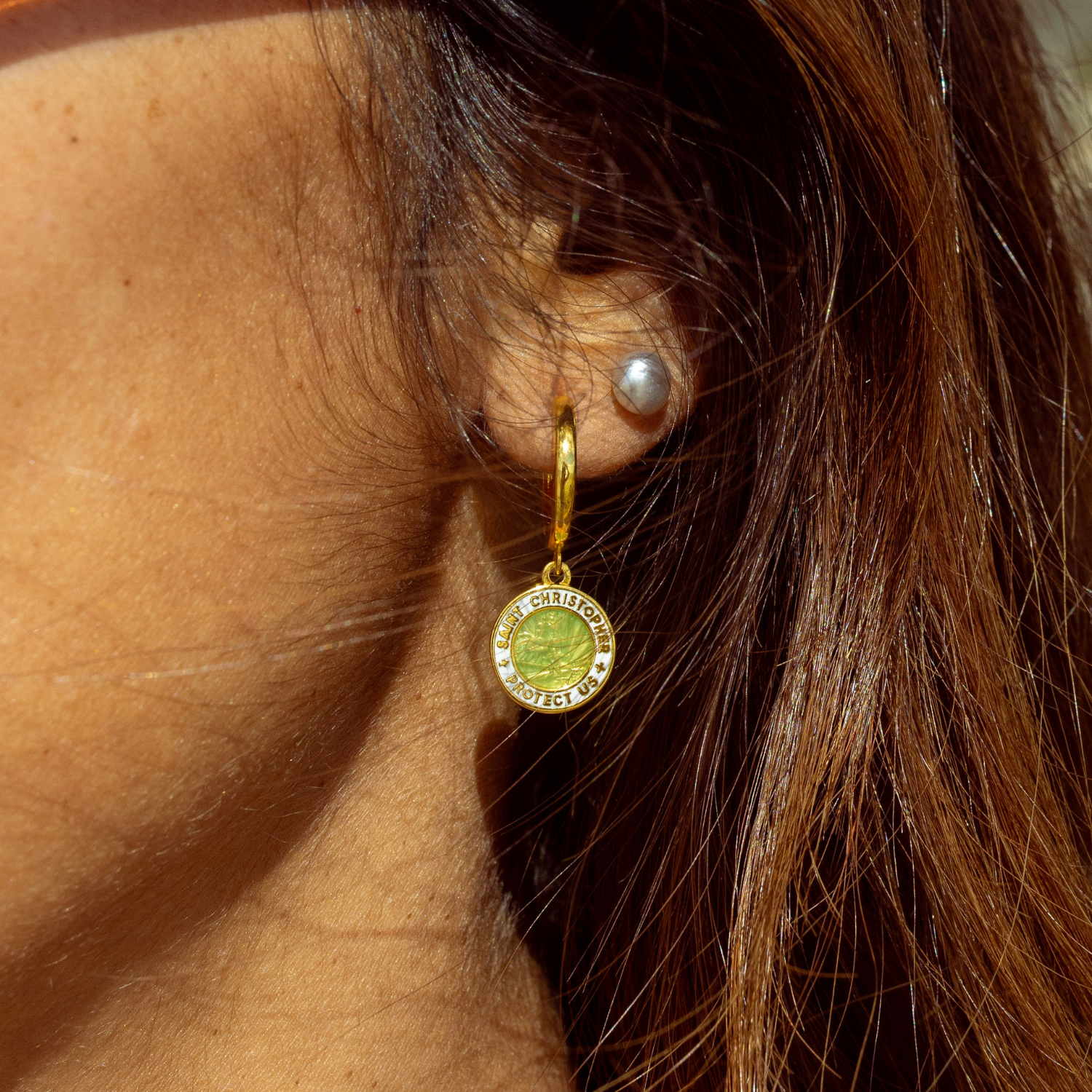 St. Christopher Earrings - Gold / Sunlit Seaglass