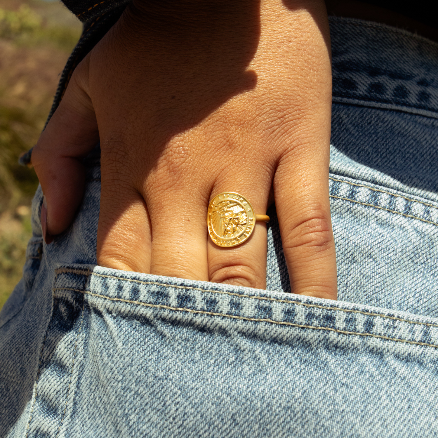 Gold St. Christopher Medallion Ring