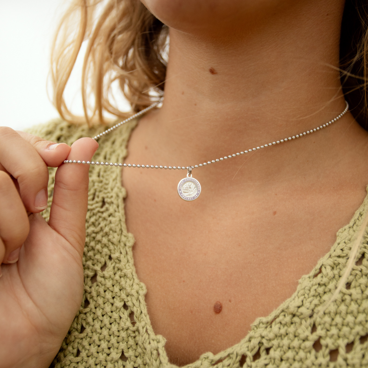 St. Christopher Surf Medallion in Silver Lavender Get Back Necklaces