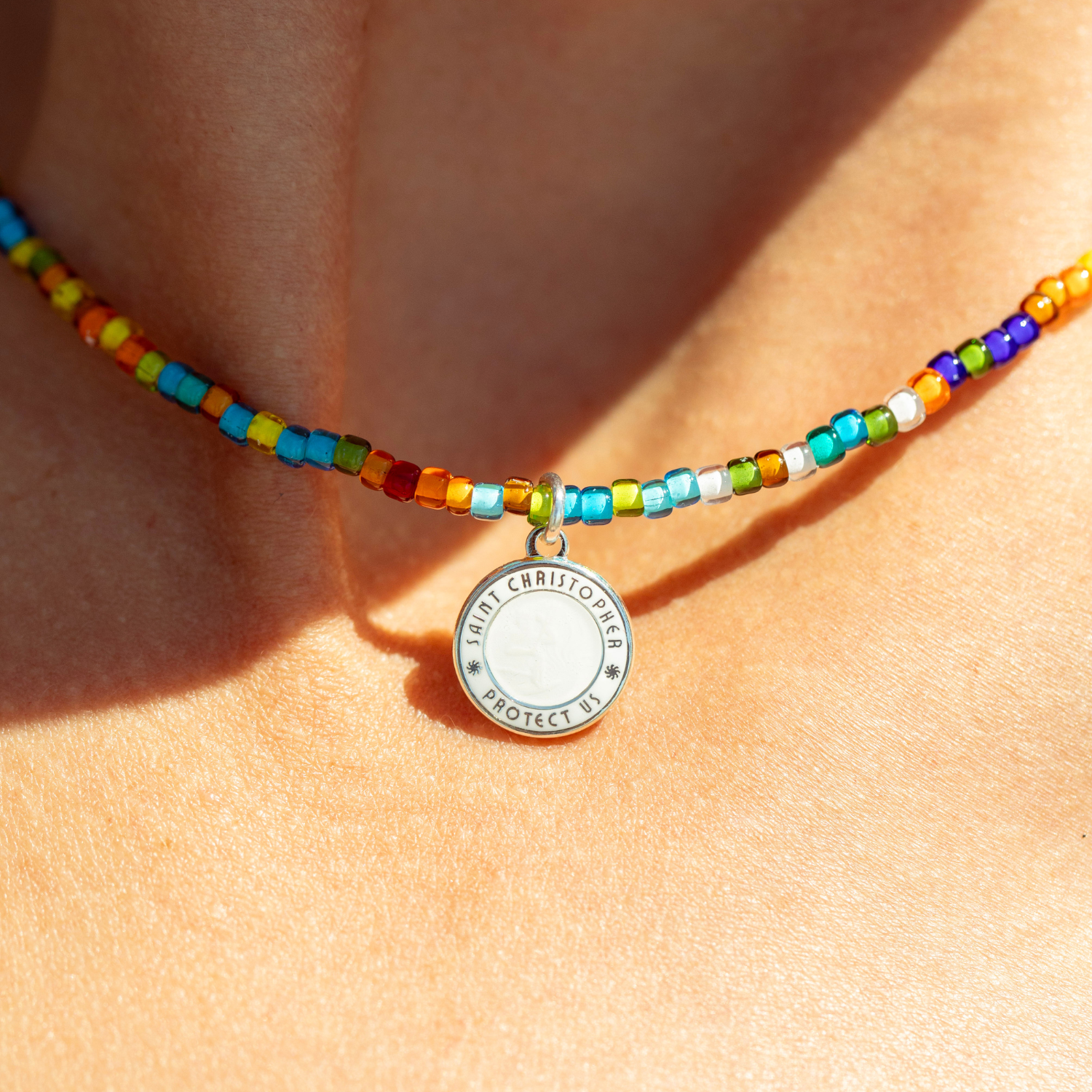 Retro Rainbow Beaded Choker - White / White
