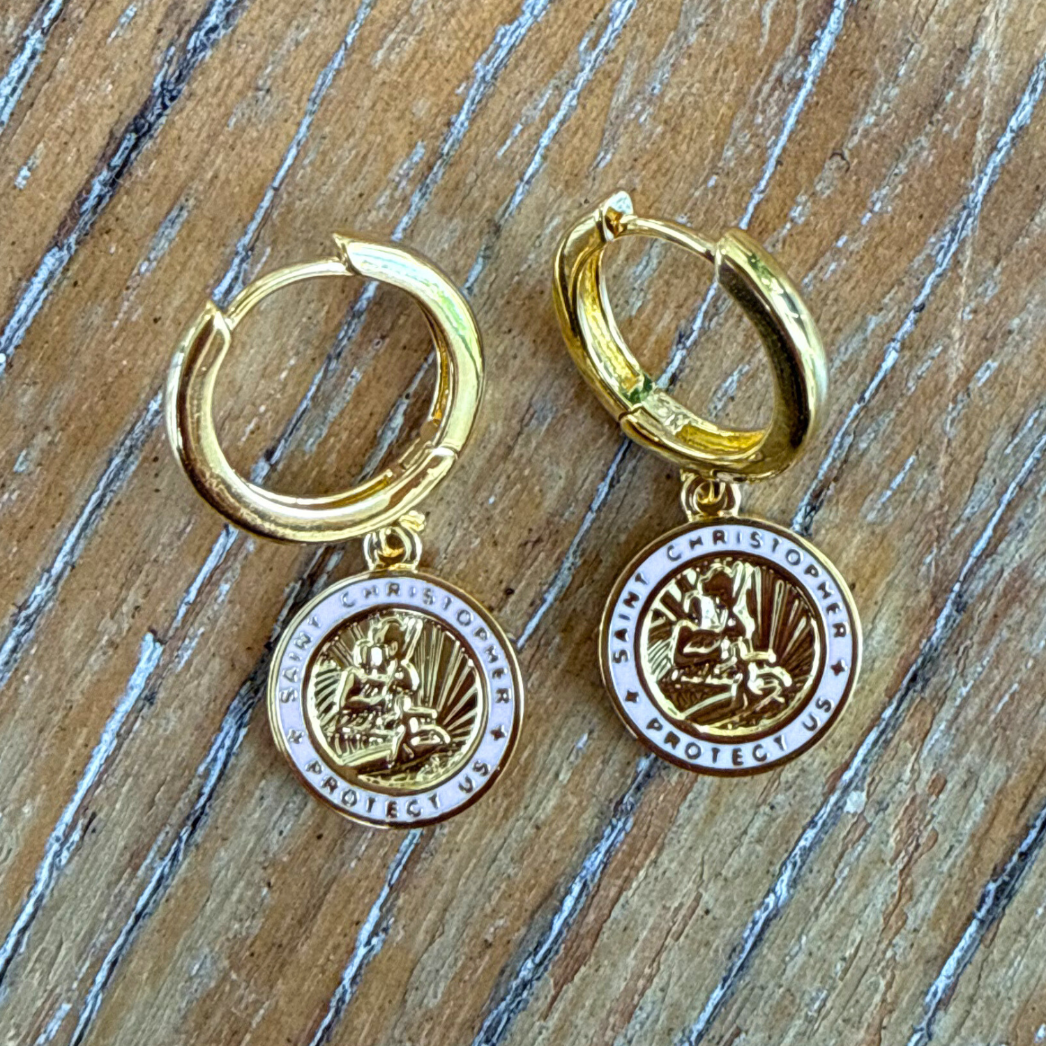 The Imperfect Archive  - Gold / Pink St. Christopher Earrings
