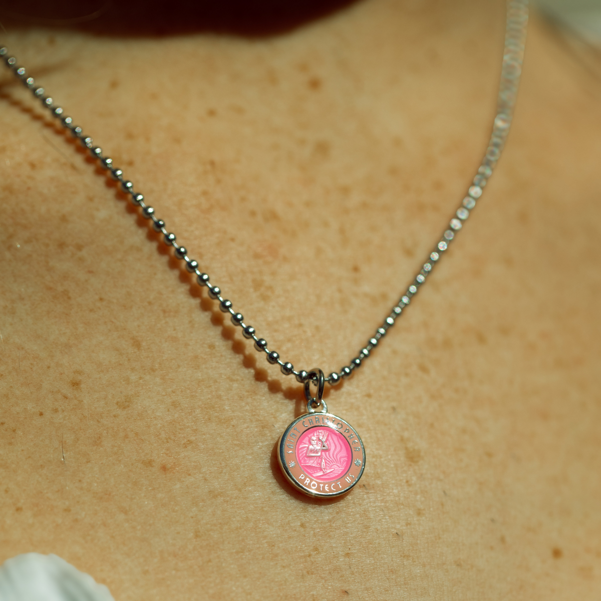 St. Christopher Necklace in Fuchsia Pink Get Back Necklaces