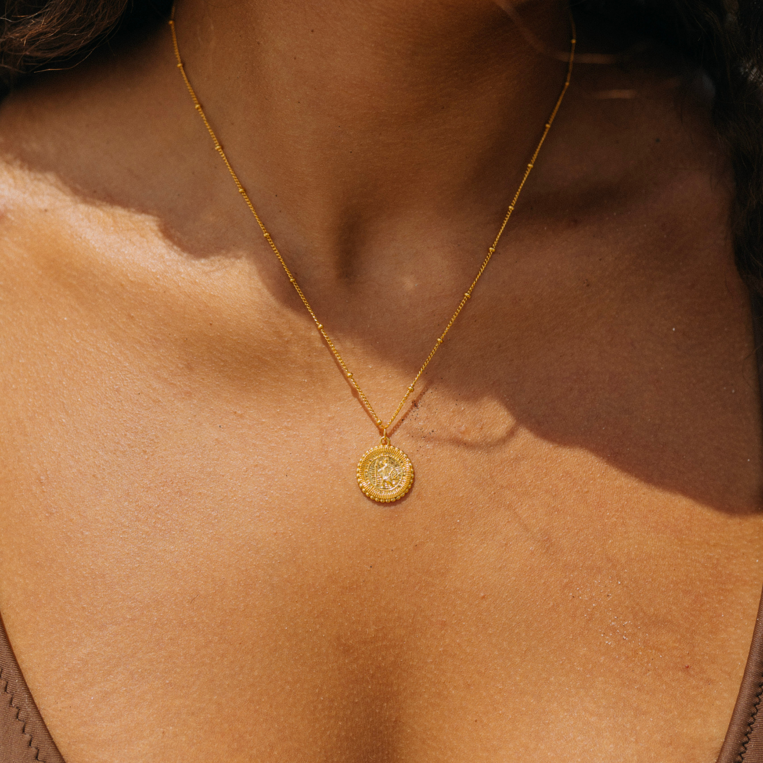 St. Christopher Satellite Coin Necklace - Gold