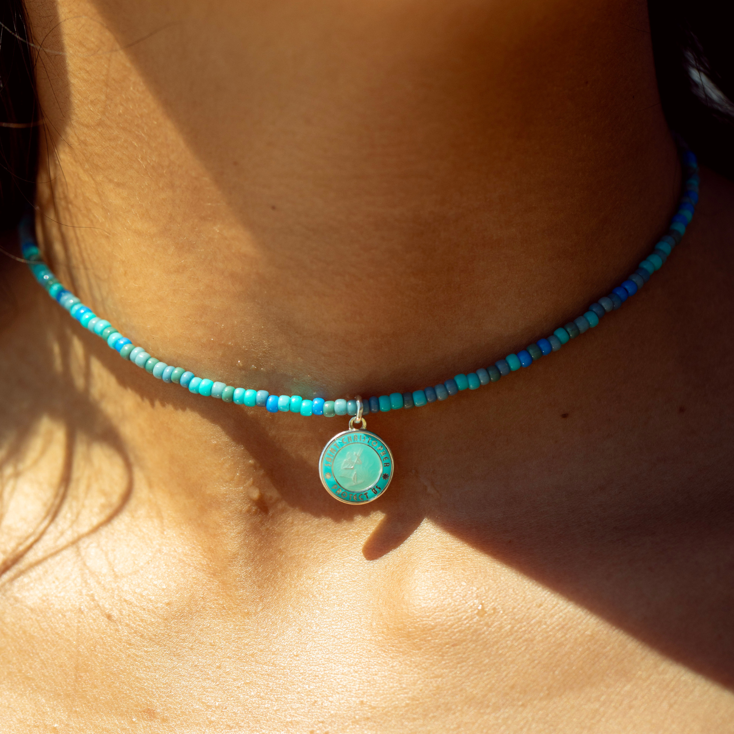 Blue Lagoon Beaded Choker - Teal / Teal