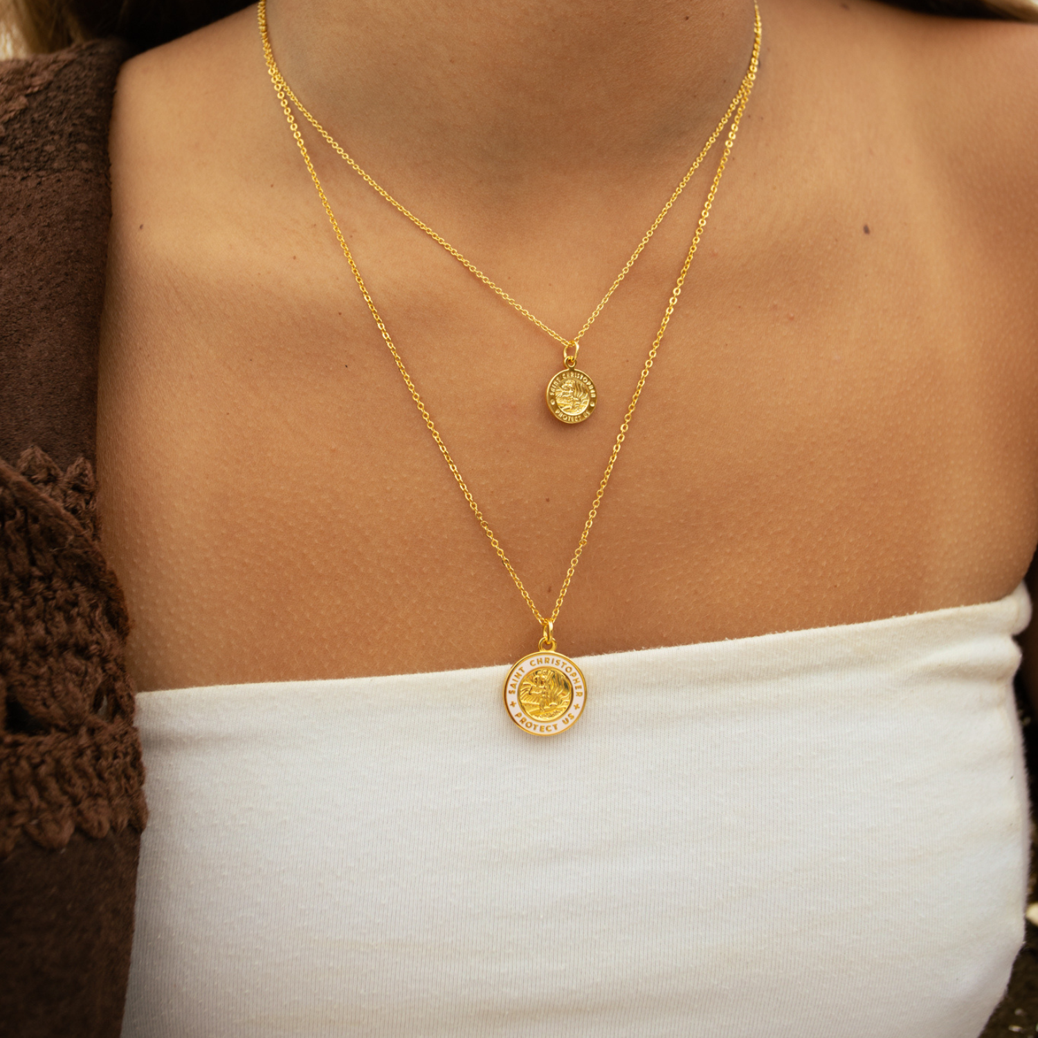 Gold St Christopher Cable Chain Necklace