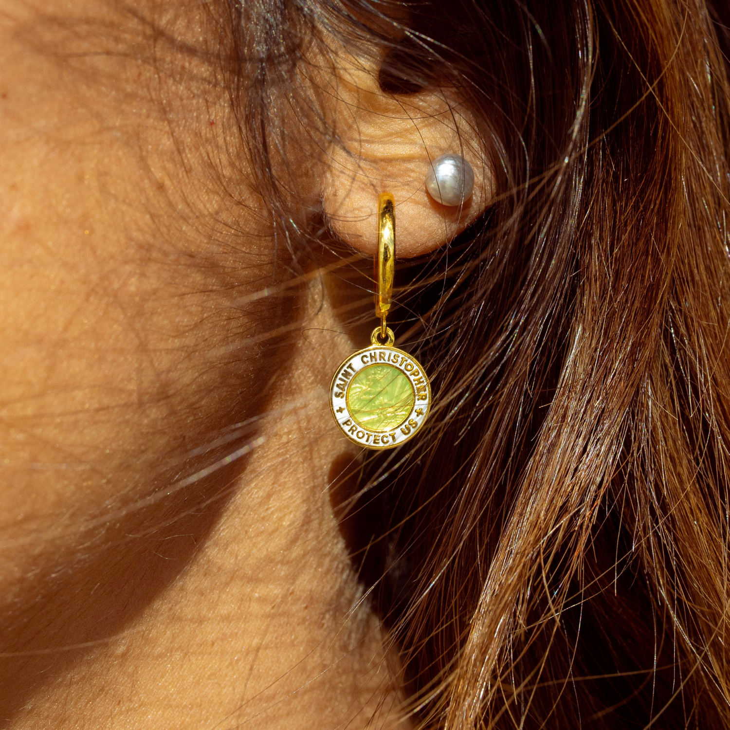 St. Christopher Earrings - Gold / Sunlit Seaglass