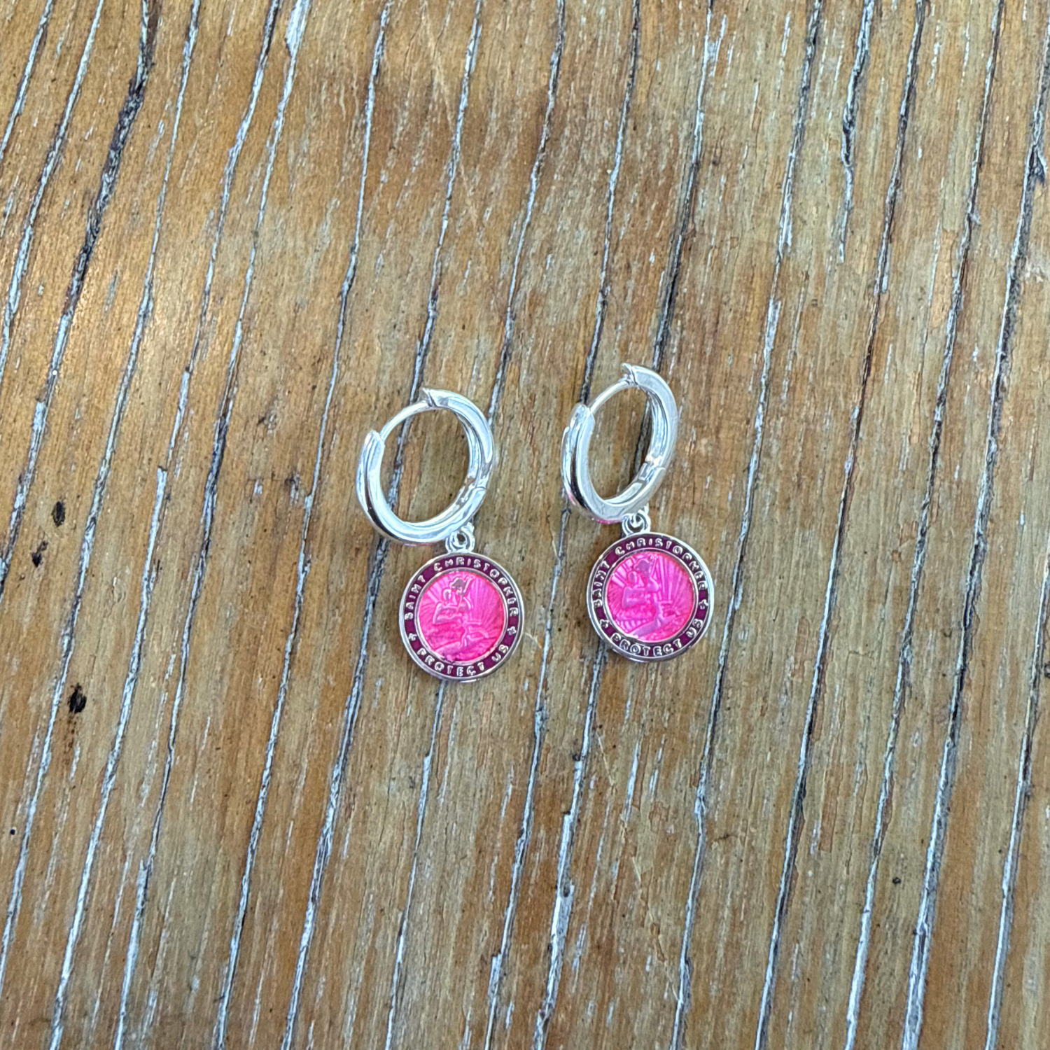 The Imperfect Archive  - Pink / Pink St. Christopher Earrings