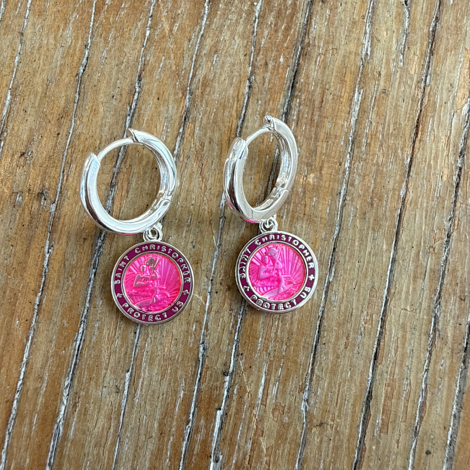 The Imperfect Archive  - Pink / Pink St. Christopher Earrings