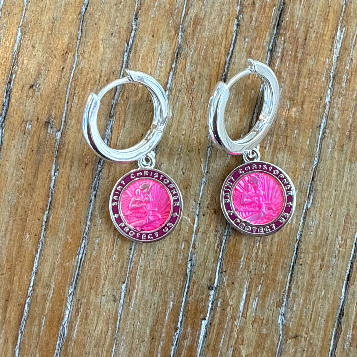 The Imperfect Archive  - Pink / Pink St. Christopher Earrings