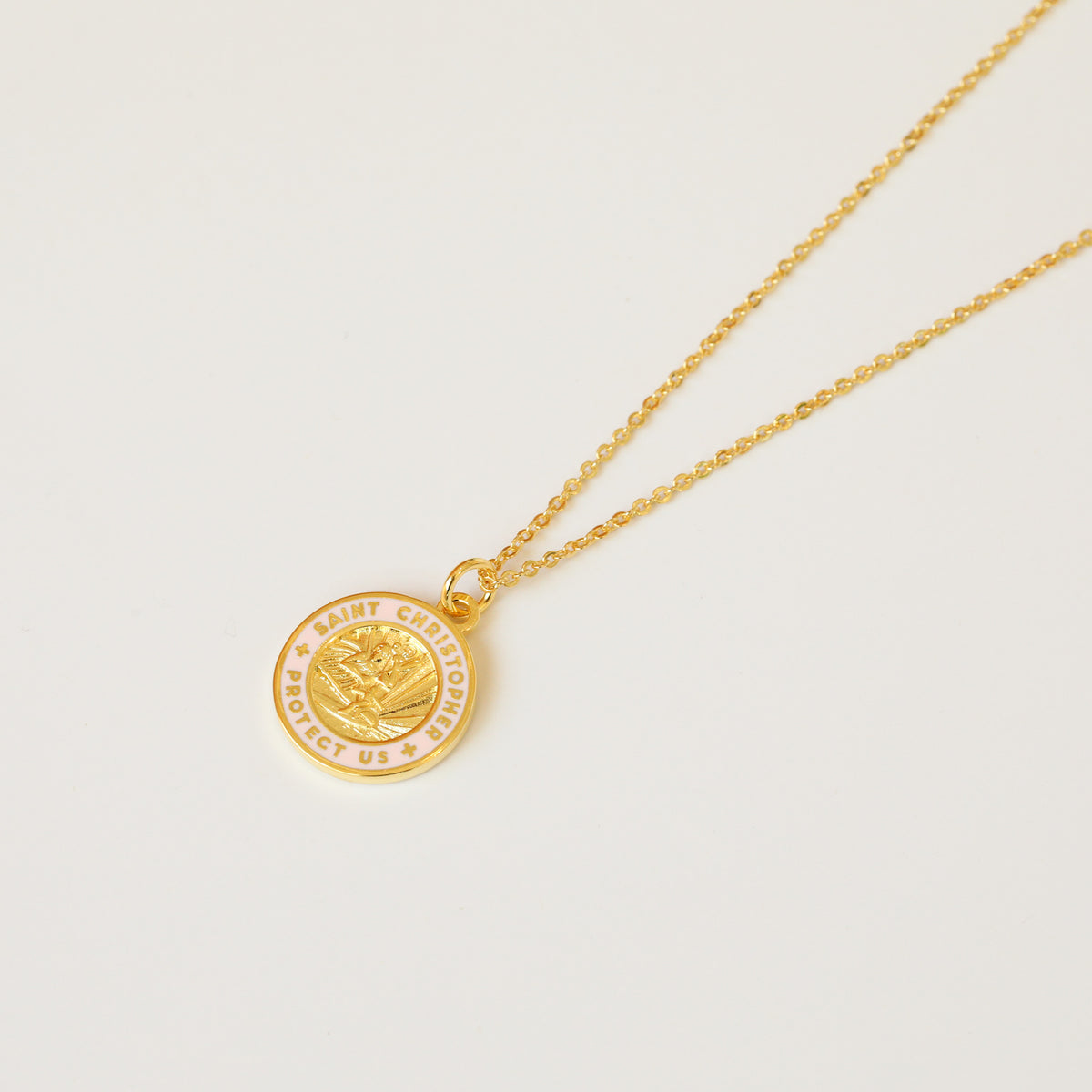 Gold St. Christopher Necklace with Pink Enamel // Get Back Necklaces
