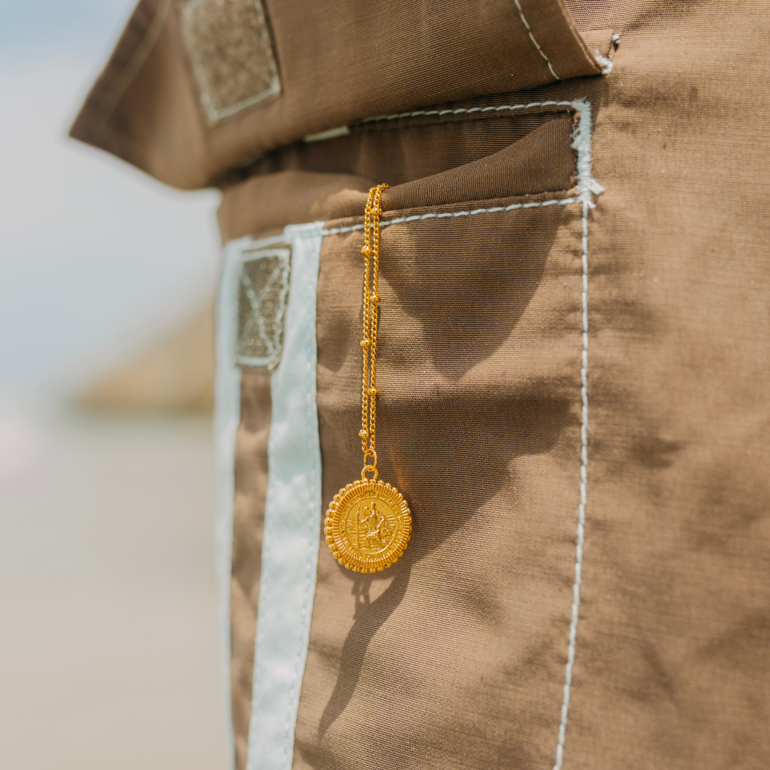 St. Christopher Satellite Coin Necklace - Gold