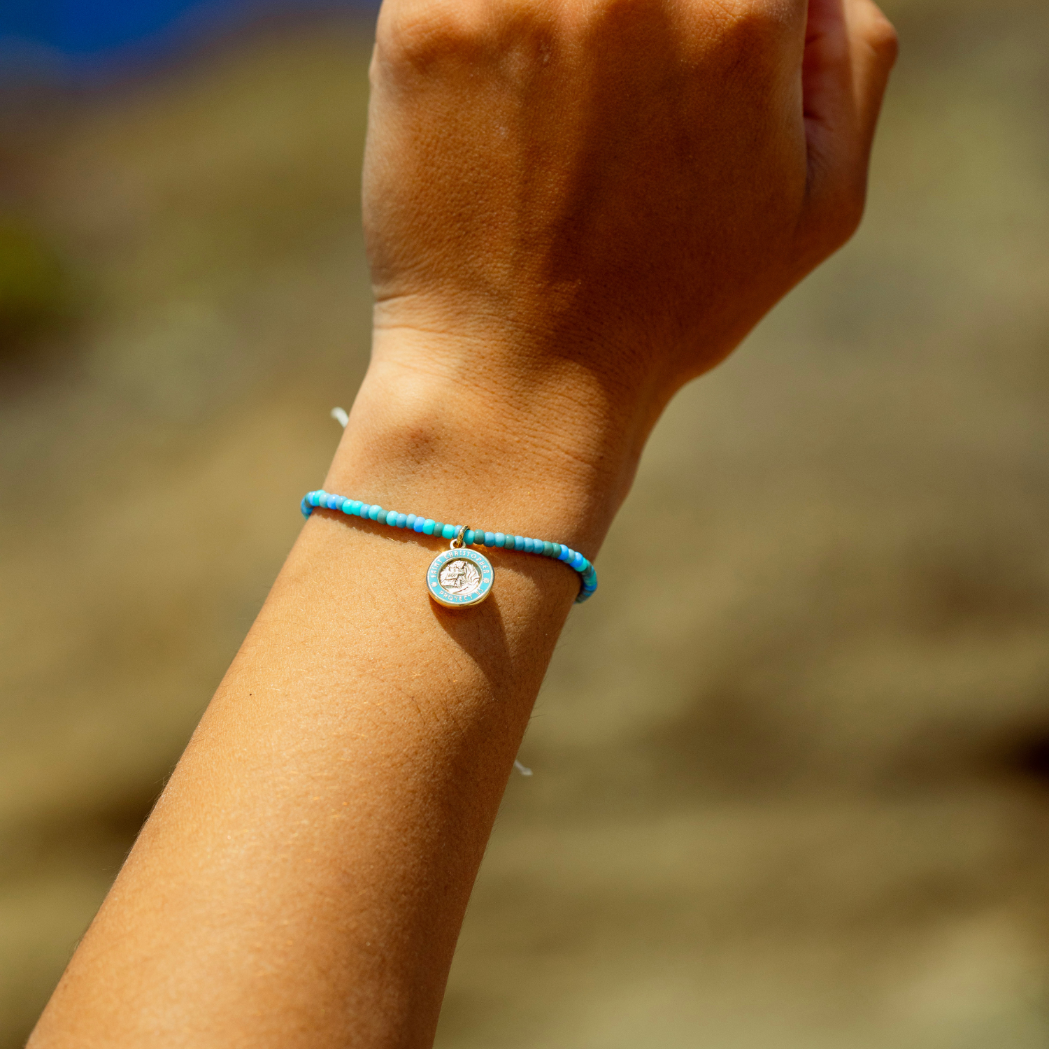 Blue Lagoon Beaded Bracelet - Gold / Baby Blue