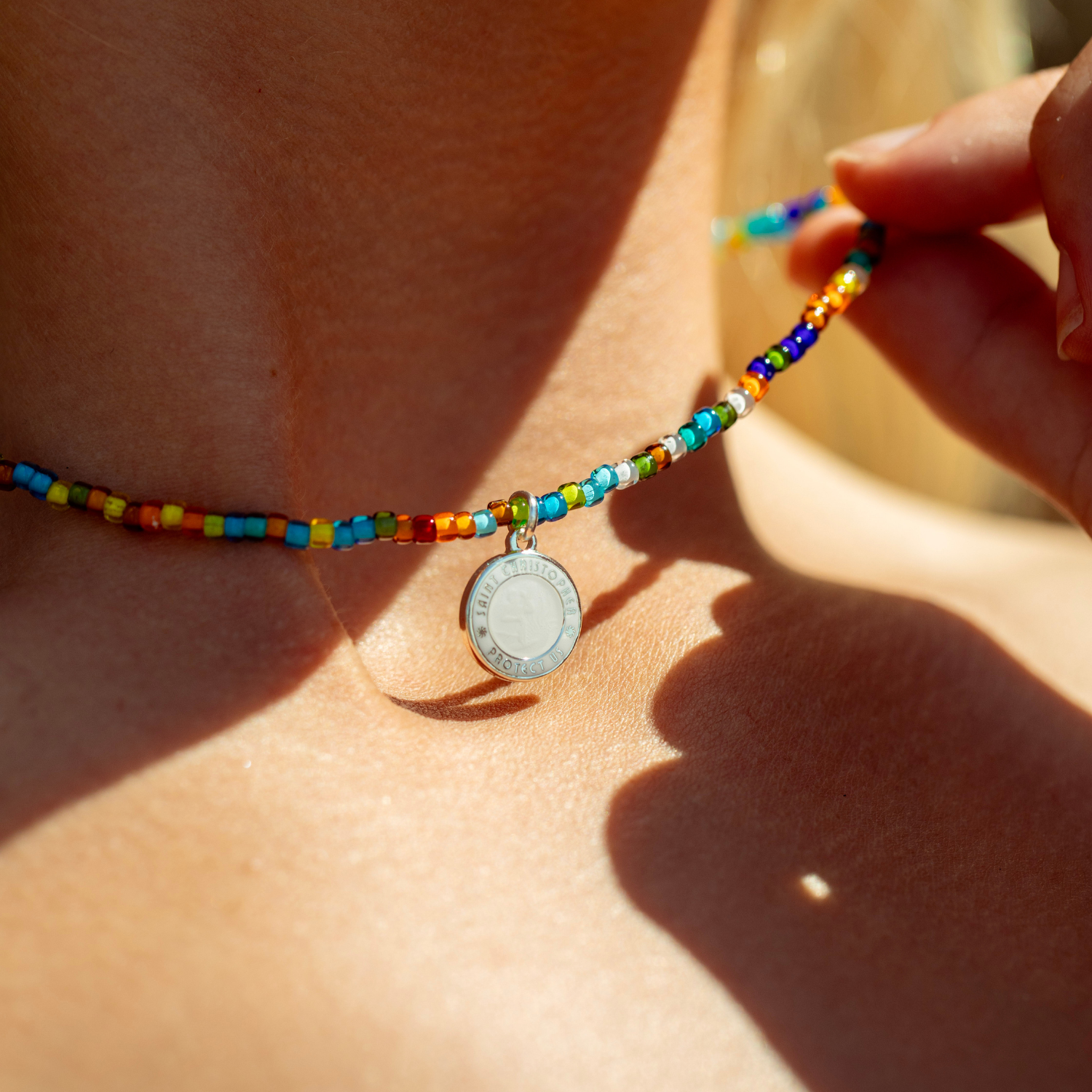 Retro Rainbow Beaded Choker - White / White