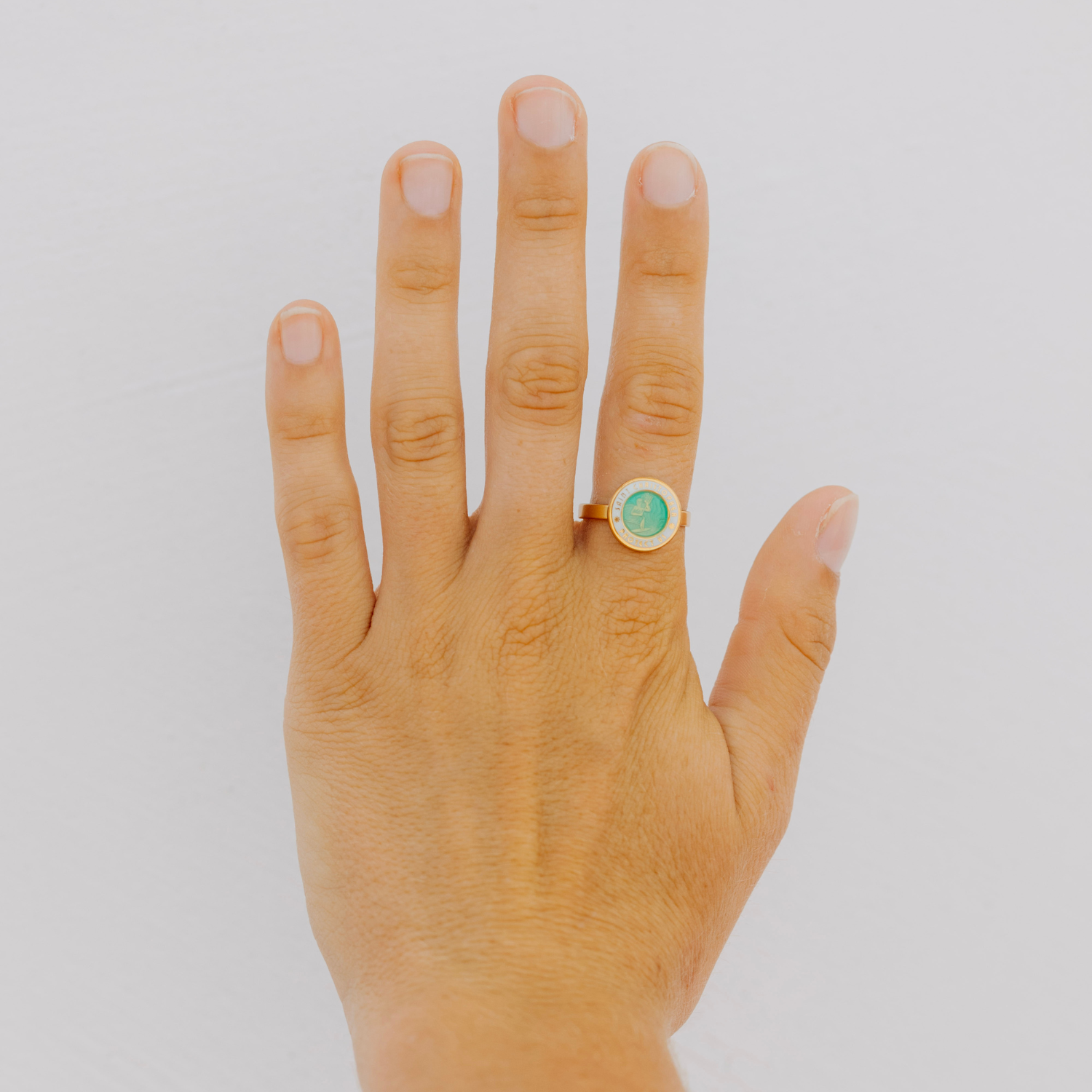 St. Christopher Ring - Gold / Aqua White