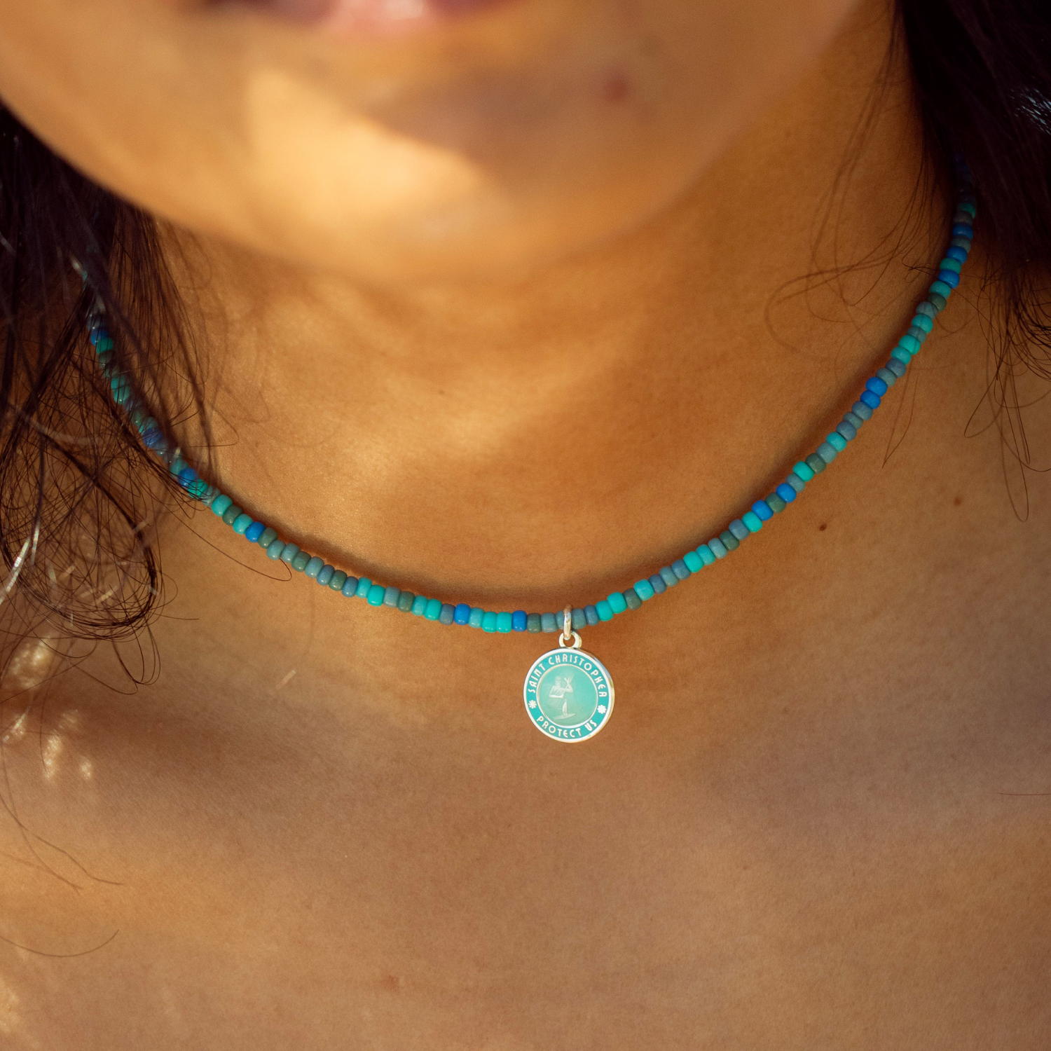 Blue Lagoon Beaded Choker - Teal / Teal