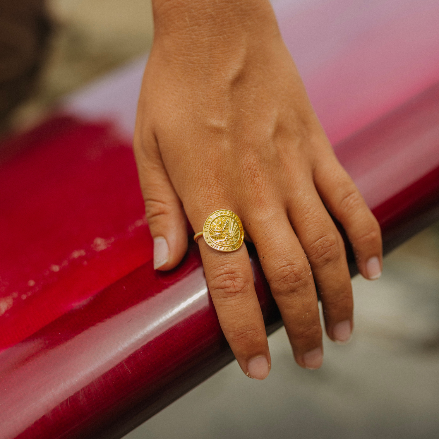 Gold St. Christopher Medallion Ring