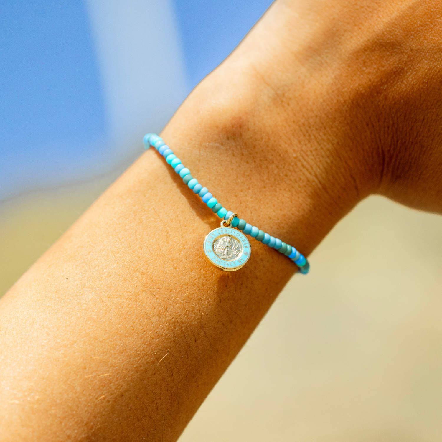 Blue Lagoon Beaded Bracelet - Gold / Baby Blue