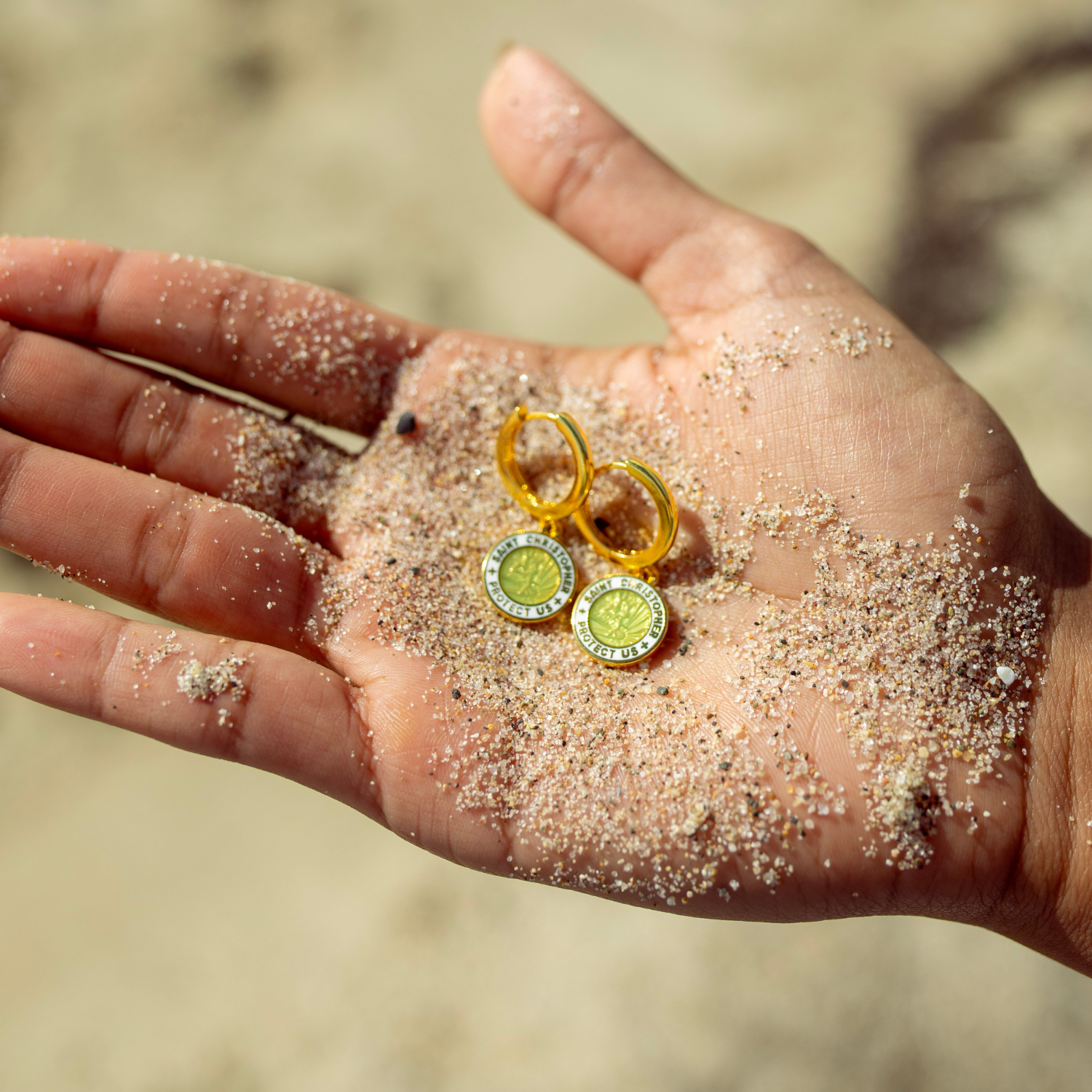 St. Christopher Earrings - Gold / Sunlit Seaglass