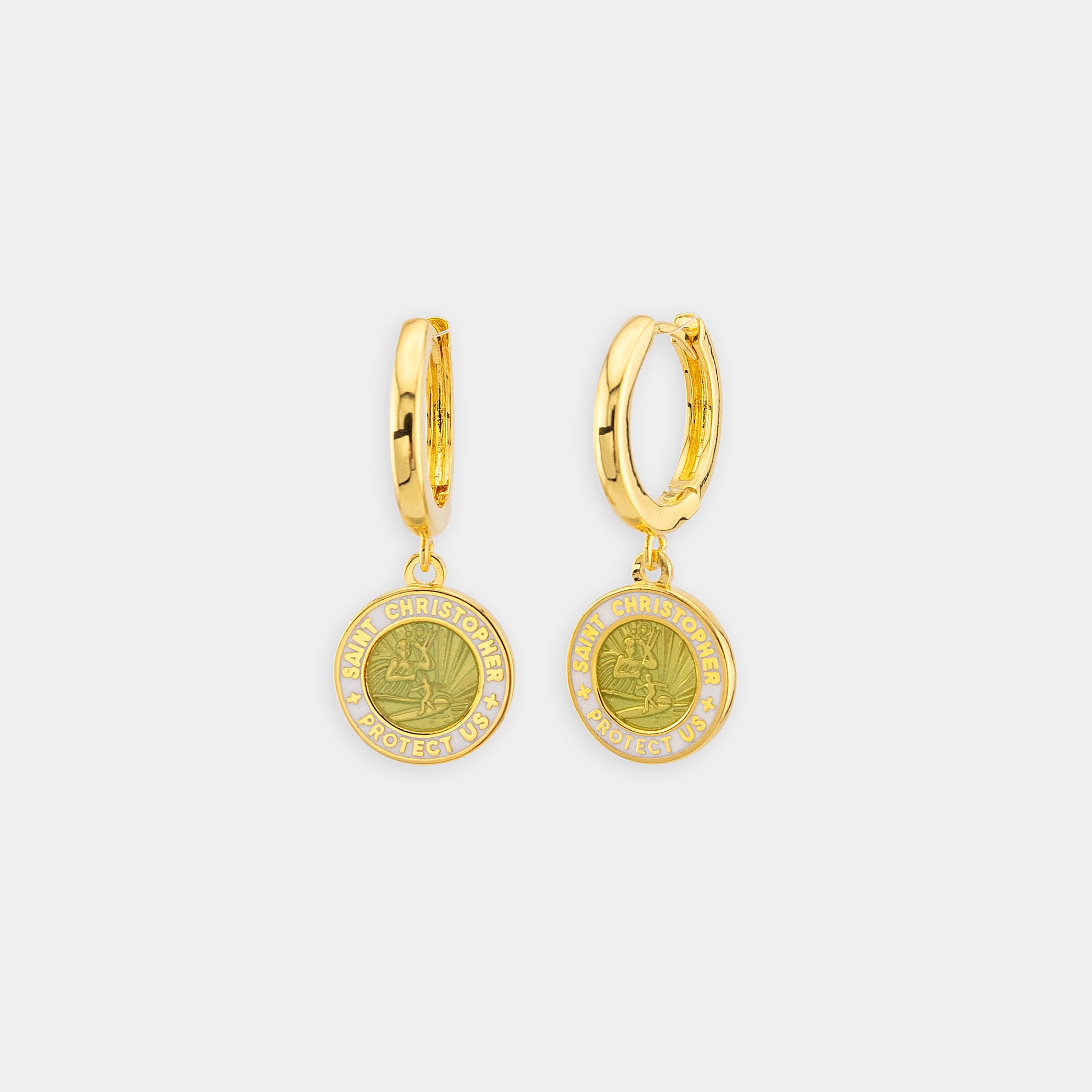 St. Christopher Earrings - Gold / Sunlit Seaglass