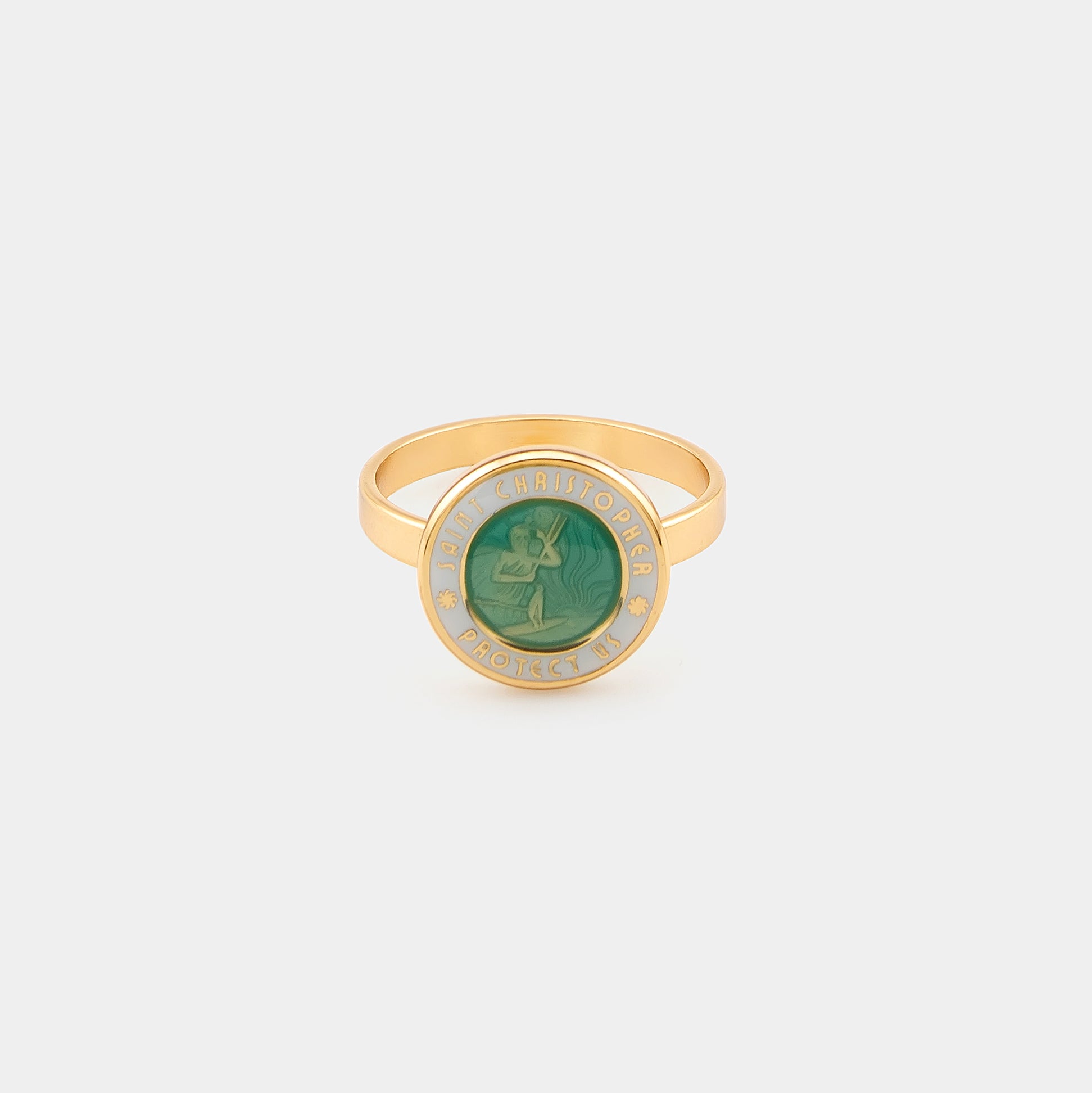 St. Christopher Ring - Gold / Aqua White