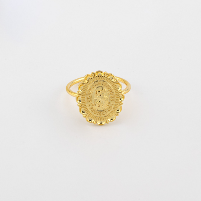 Gold Coin St. Christopher Ring
