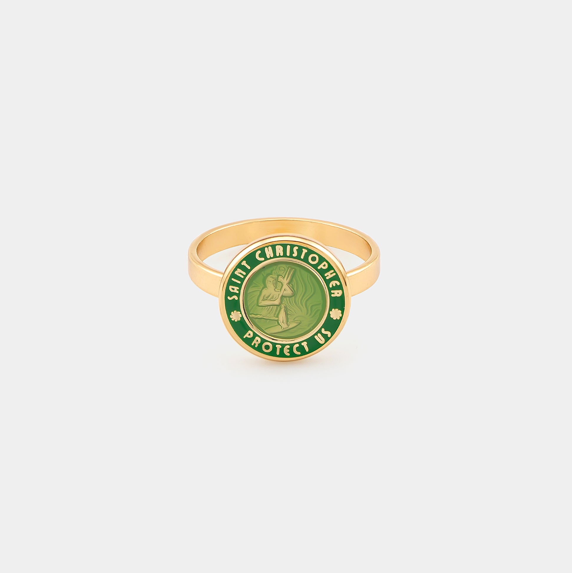 St. Christopher Ring - Gold Palm / Green